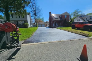 Image of a newly sealcoated residential driveway