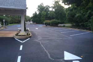 Image of a newly sealcoated parking lot